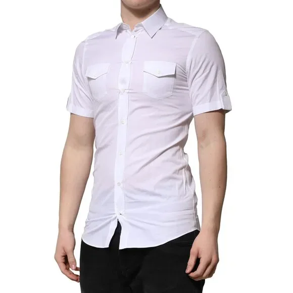 Dolce & Gabbana White Cotton GOLD Short Sleeves Formal Shirt